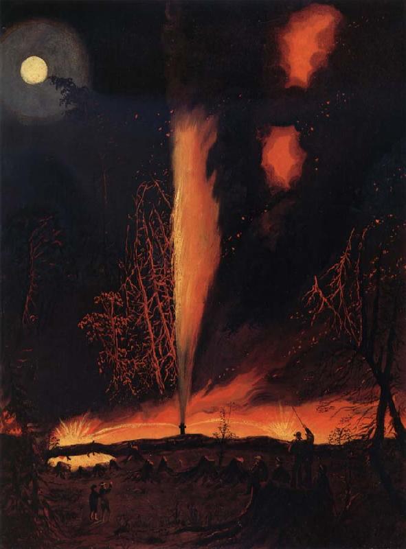 James Hamilton Burning Oil Well at Night oil painting image